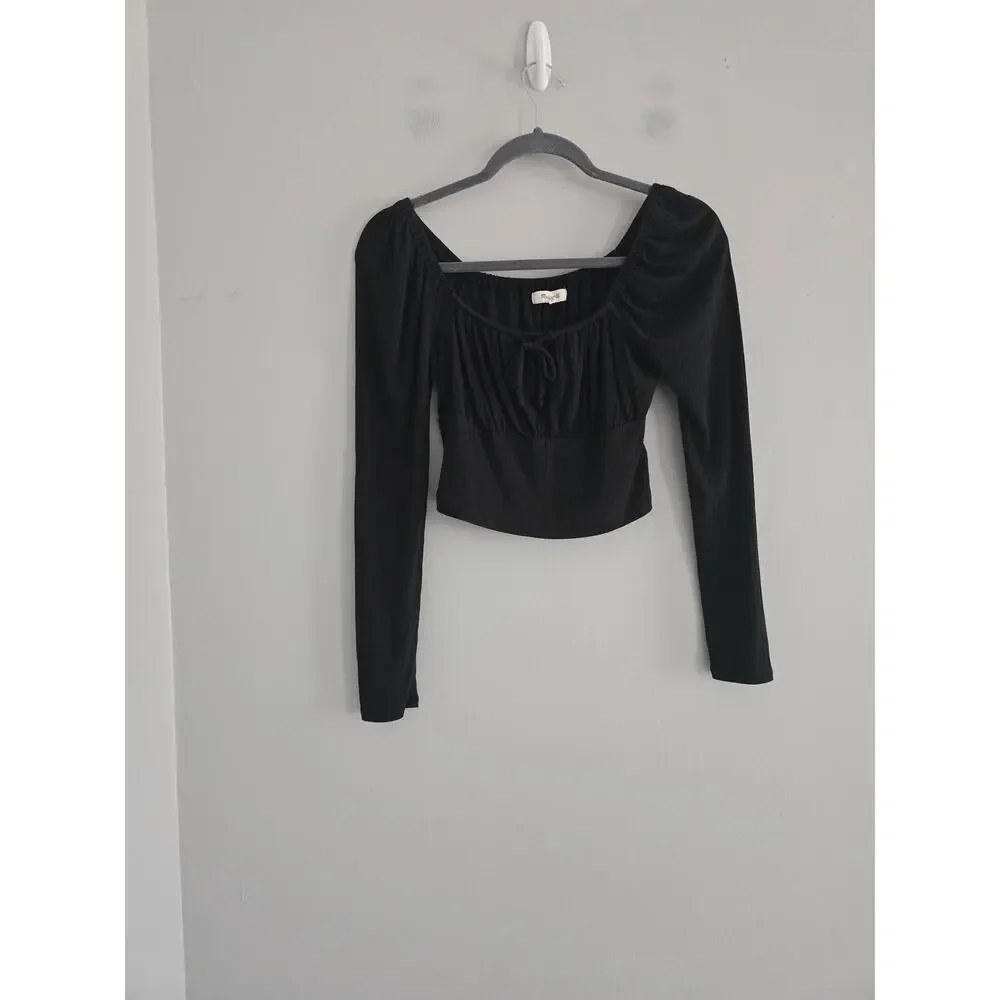 Madewell Black Long Sleeve Square Neck Crop Top